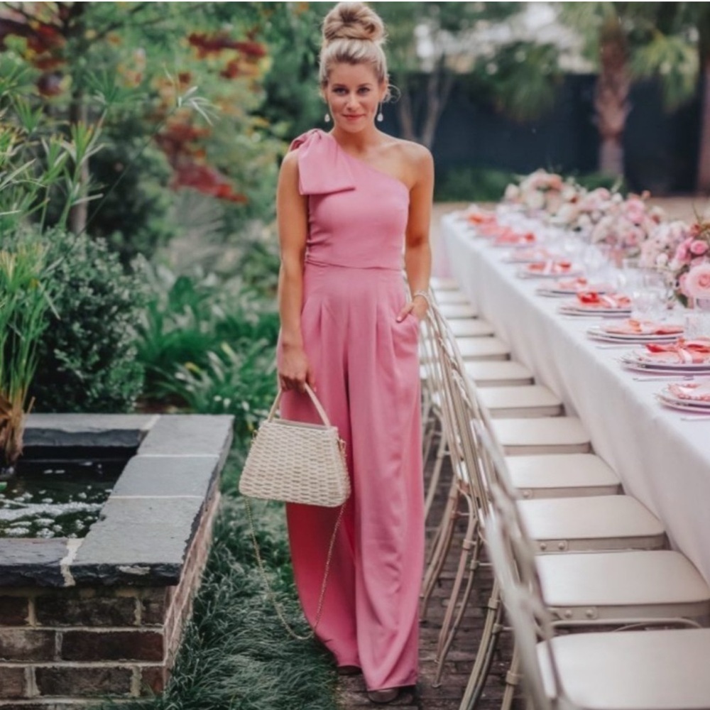Gal Meets Glam Pink One Shoulder Sylvia Jumpsuit Sz4 New